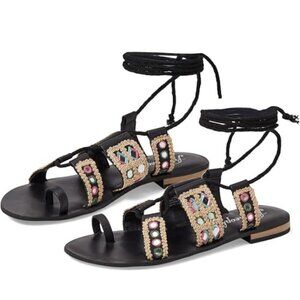 Free People Mantra Mirror Lace-Up Flat Sandals, Black